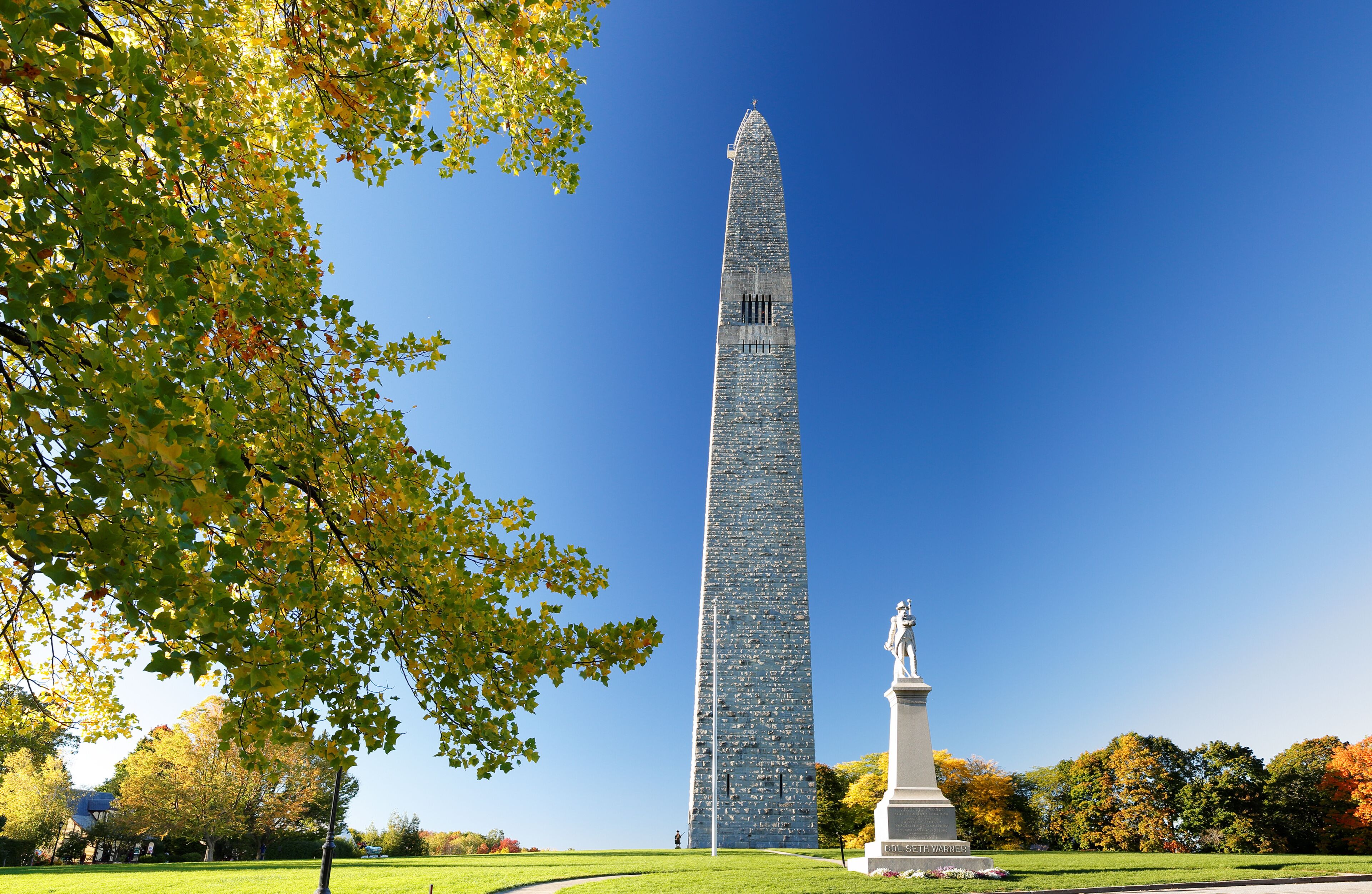 The Bennington Battle Monument at Sunset. The Monumnet is a 301 or 306 ft stone obelisk in Bennington, Vermont. 