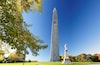 The Bennington Battle Monument at Sunset. The Monumnet is a 301 or 306 ft stone obelisk in Bennington, Vermont.