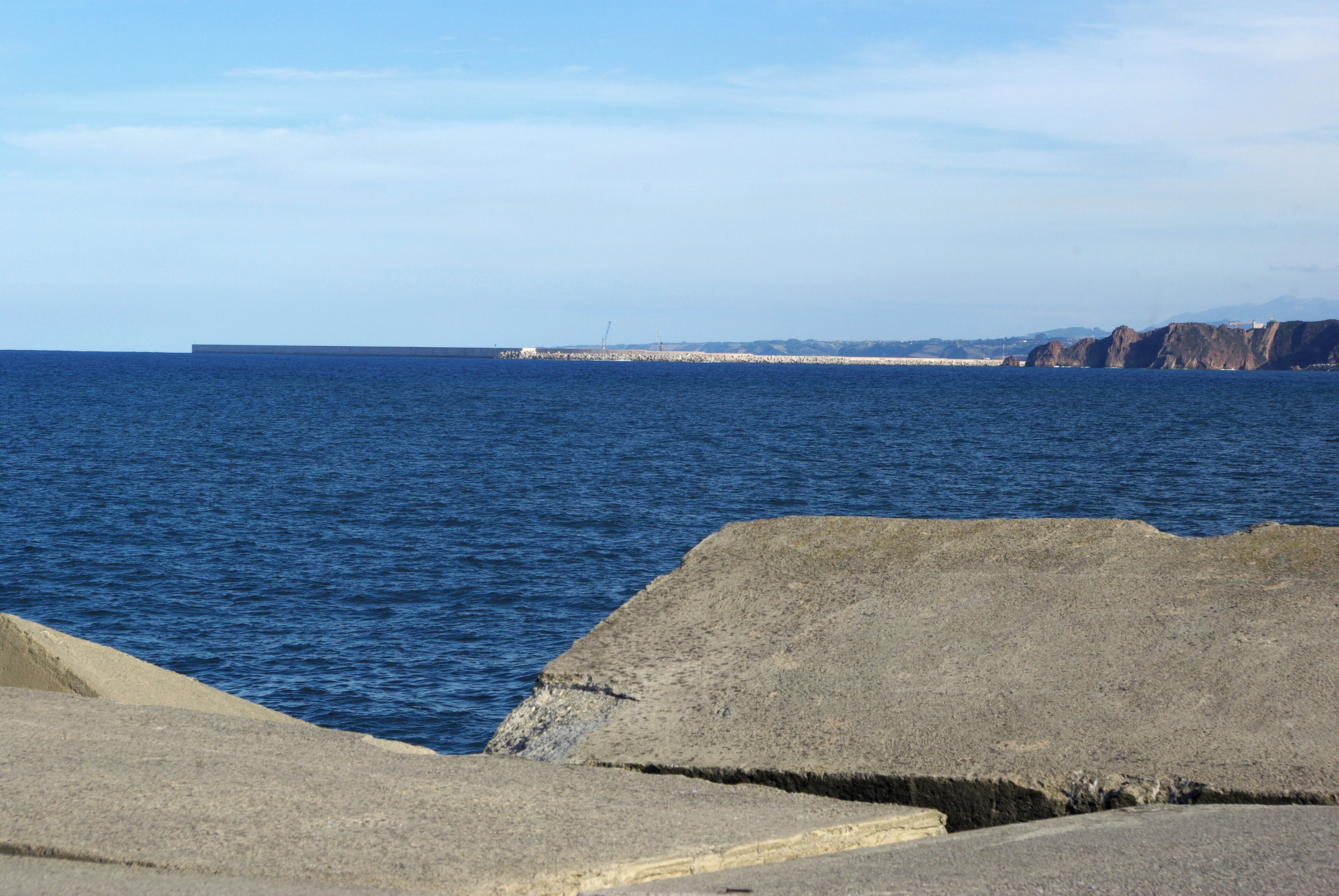 Port breakwater of Gijón view from Candás breakwater, Carreño (Asturias, Spain)
