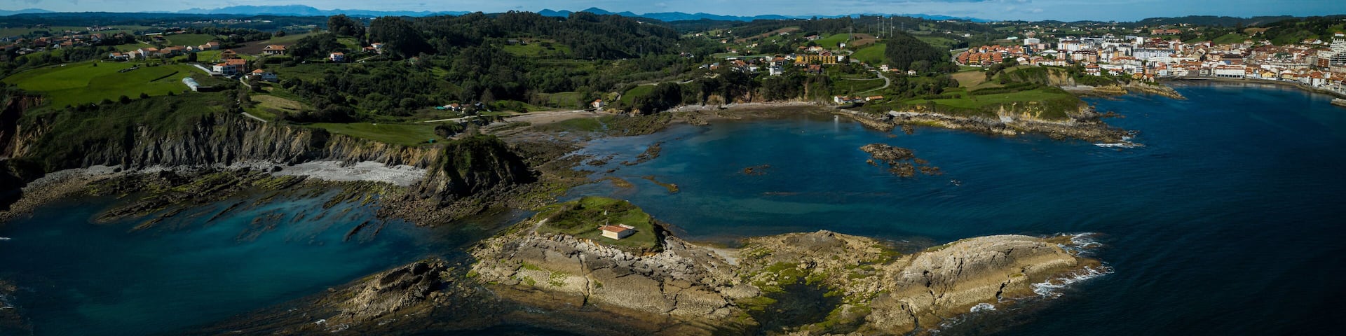 aerial view of the hermitage of Carmen. Antromer. Gozon. Asturias. Spain