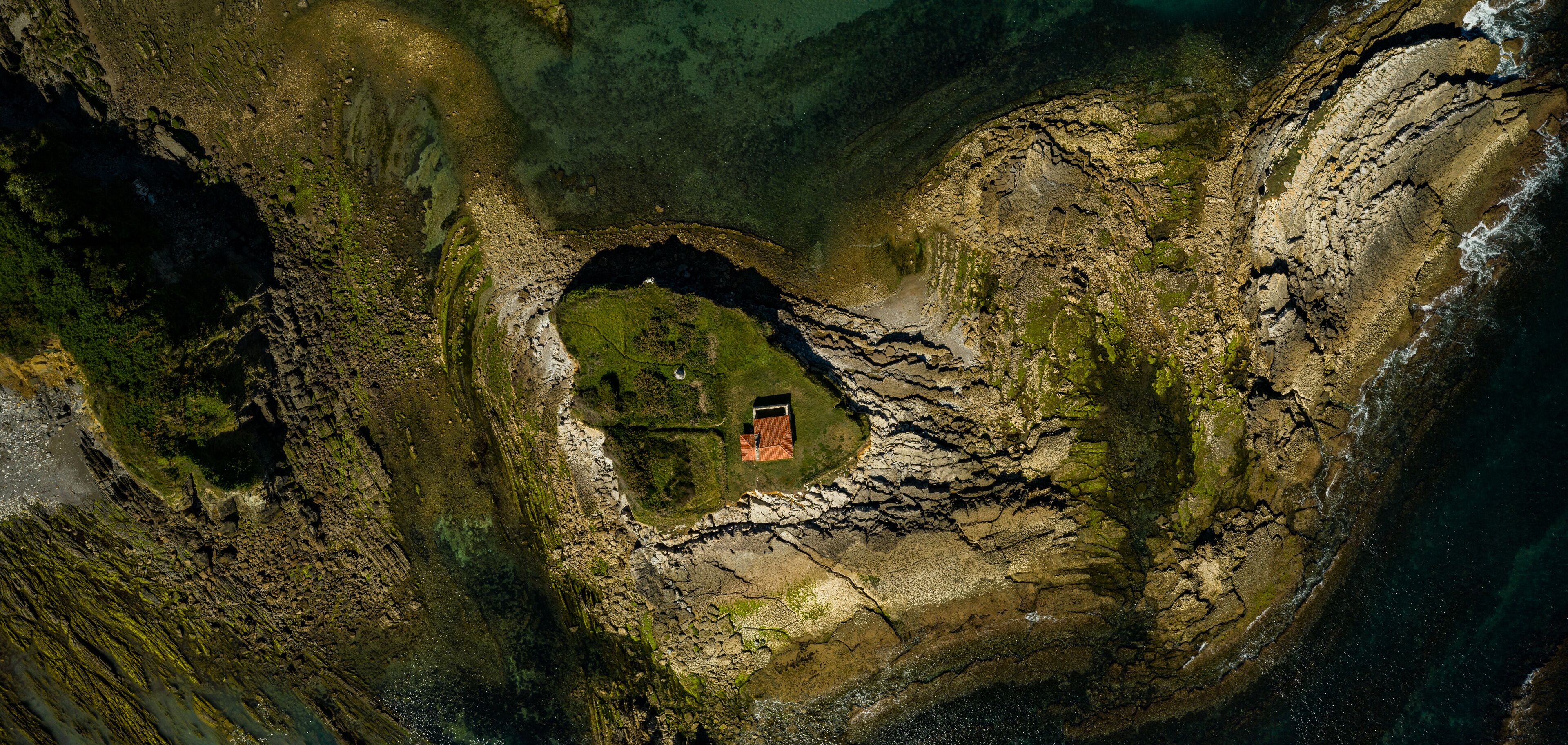 aerial view of the hermitage of Carmen. Antromer. Gozon. Asturias. Spain
