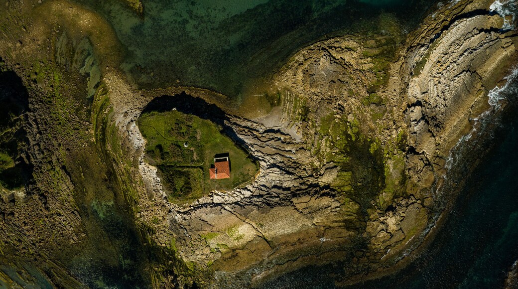 aerial view of the hermitage of Carmen. Antromer. Gozon. Asturias. Spain