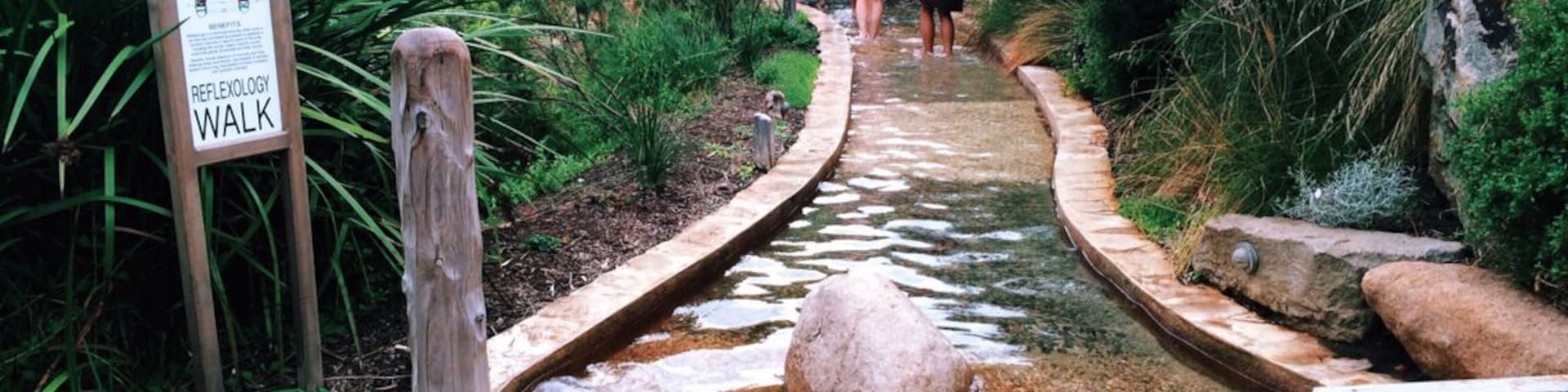 The reflexology walk. Multiple sections paved with various sizes of protruding stones. If you have sensitive soles, this might be a bit intense, but it's suppose to be very healthy for you. #spa #hotsprings
