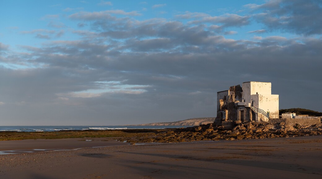 Old building at coast of Sidi Kaouki, Morocco, Africa. Sunset time. morocco's wonderfully sleepy surf town