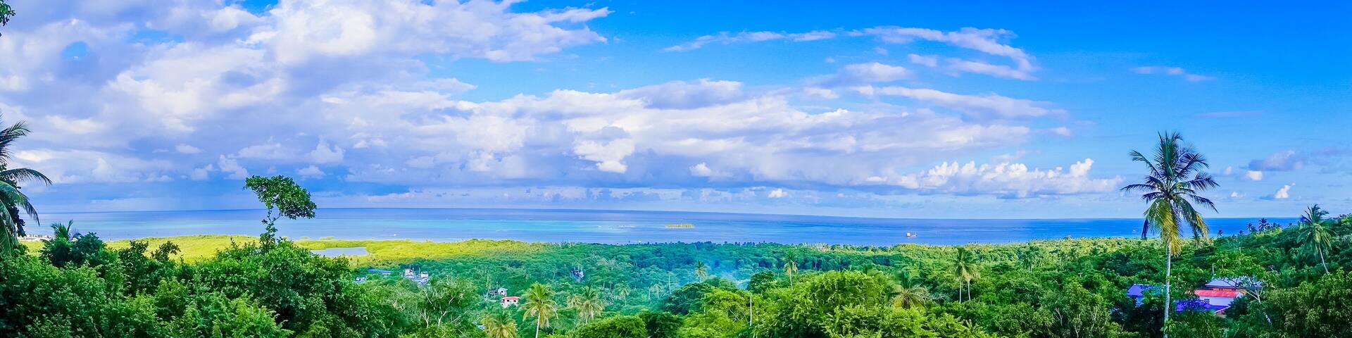 Beautiful panoramic view of the town of San Andres Island Colombia and Caribbean Sea South America