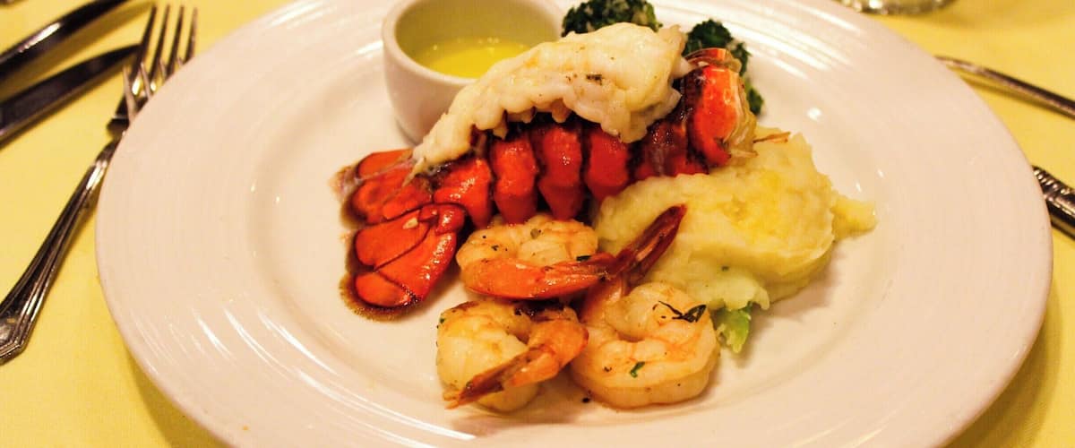Shrimp & lobster for dinner at Carnival Inspiration's 5-day cruise from Long Beach, California to Ensenada, Mexico.