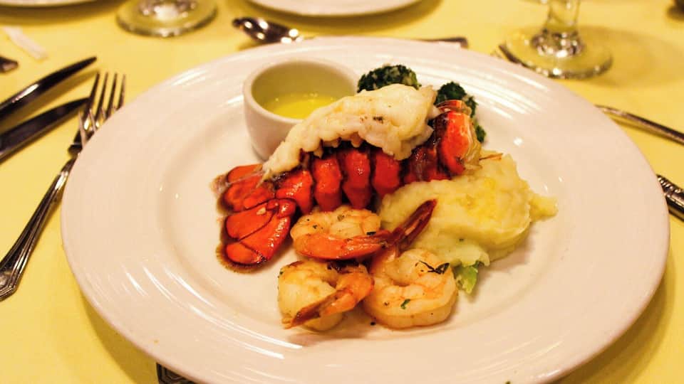 Shrimp & lobster for dinner at Carnival Inspiration's 5-day cruise from Long Beach, California to Ensenada, Mexico.
