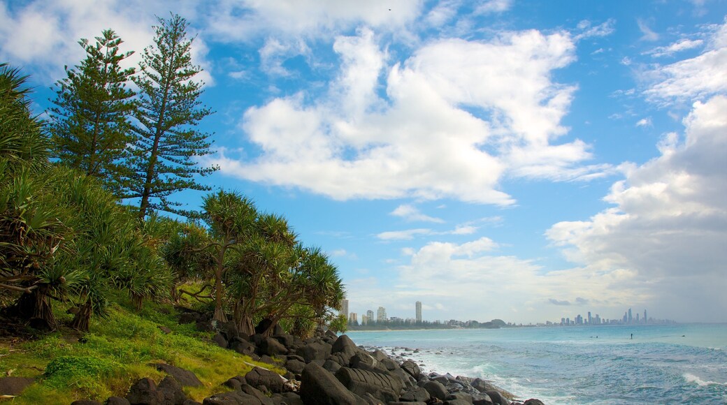 Burleigh Head National Park showing landscape views and rugged coastline