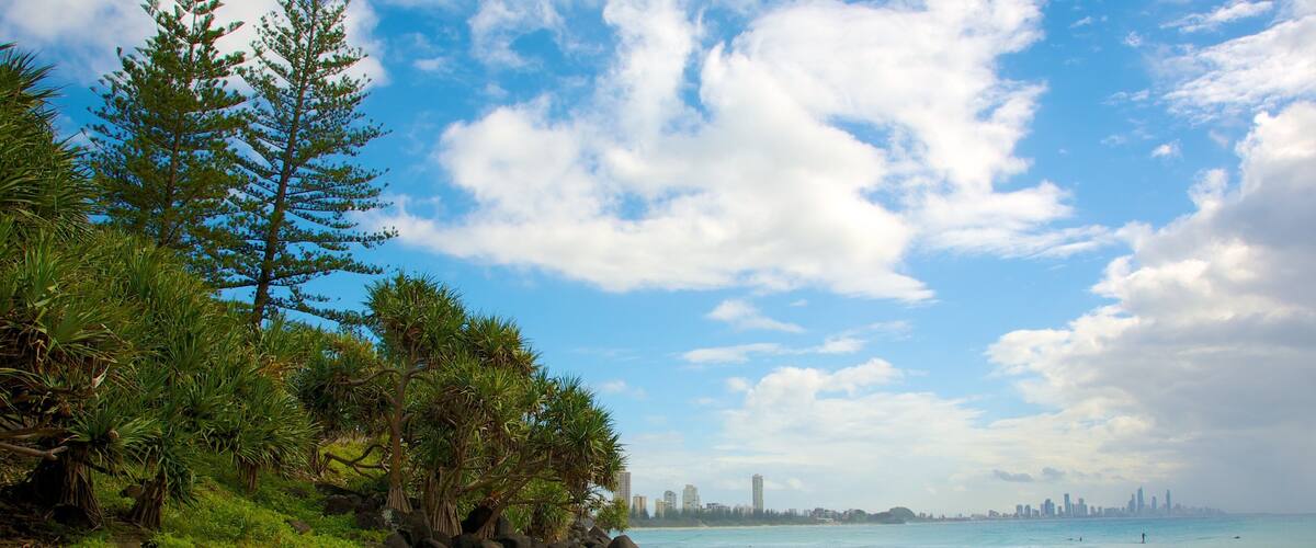 Burleigh Head National Park ofreciendo vistas de paisajes y costa rocosa