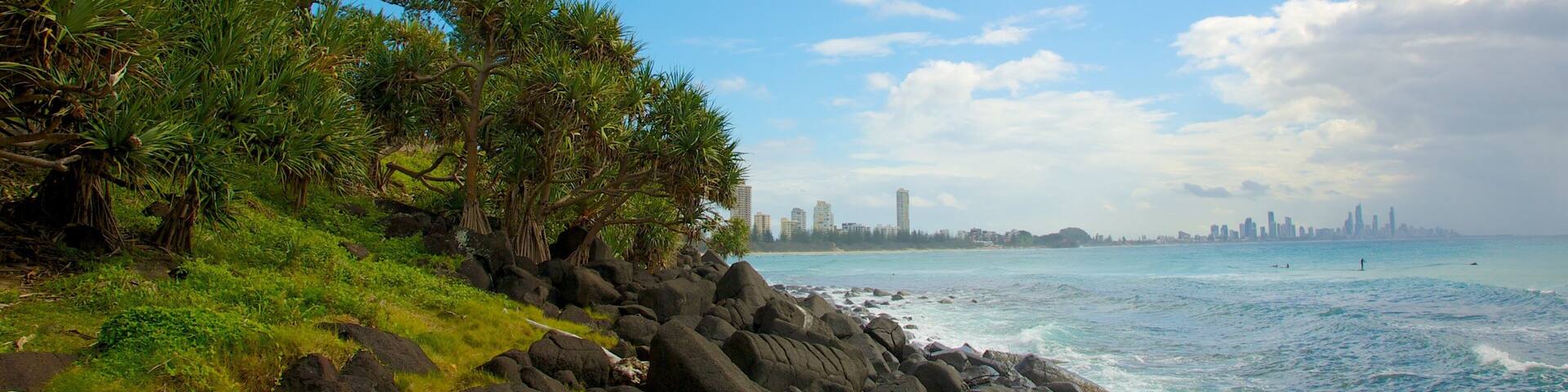 Burleigh Head National Park showing landscape views and rugged coastline
