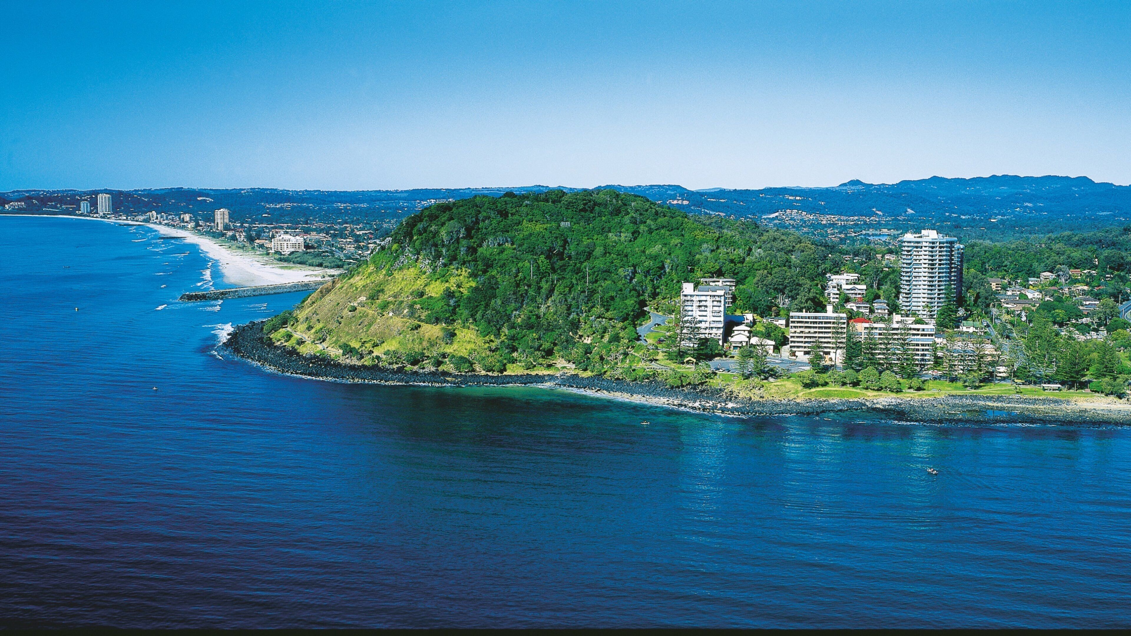 Burleigh Beach showing a coastal town, tropical scenes and general coastal views