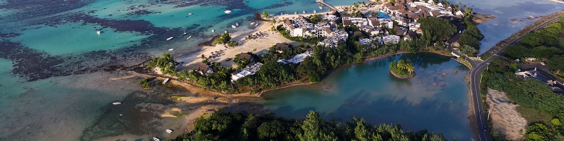 Blue Bay At Port Louis In Mauritius Island Mauritius. Indian Ocean Landscape. Beach Paradise. Port Louis At Mauritius Island. Seascape Outdoor. Nature Background. Tourism Mauricia.