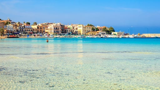 Port and beach at Mondello, Sicily.
