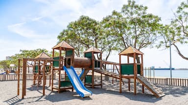 Children playground stands on beach of calonge, catalunya, spain