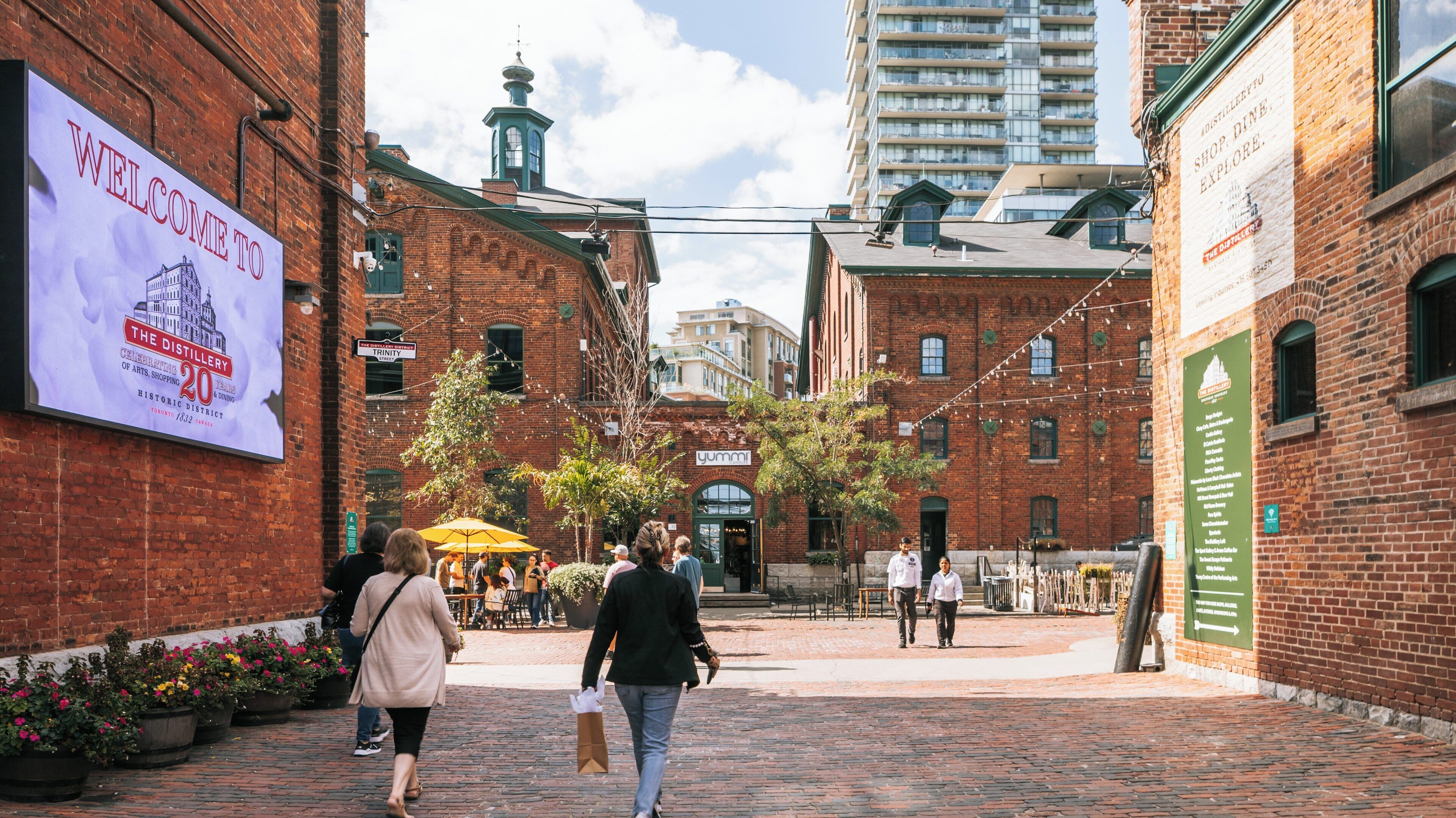Exploring the charm of Distillery Historic District in downtown Toronto, Ontario, with its unique architecture and vibrant atmosphere