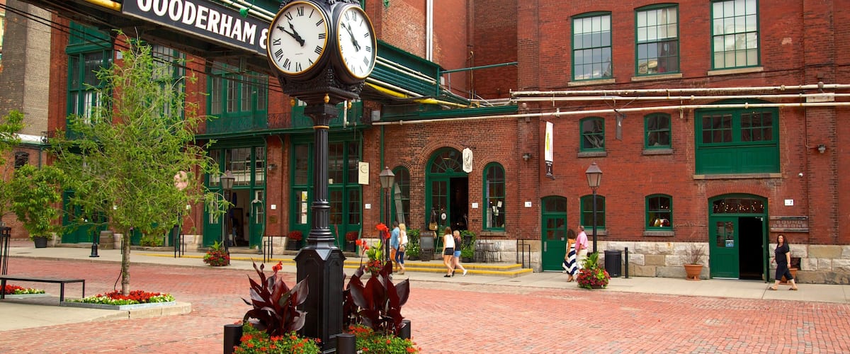 The Distillery Historic District which includes heritage architecture, a square or plaza and a city