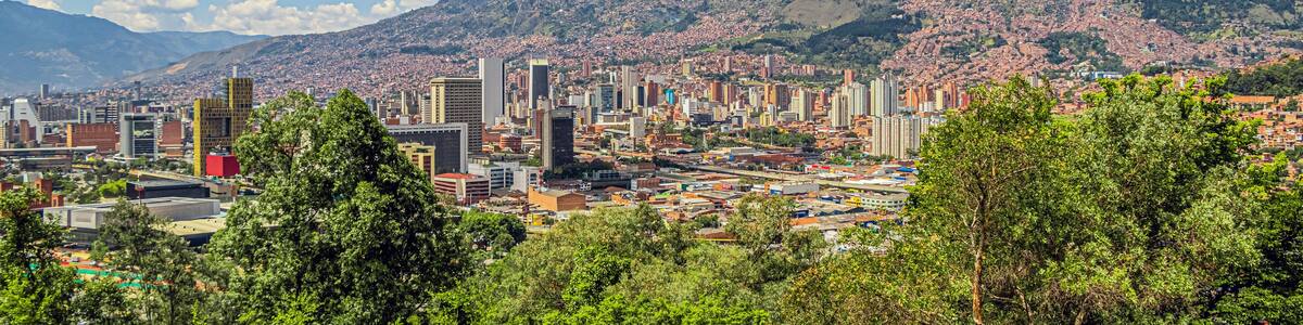 Panoramic of Medellin City with the Coltejer building and downtown at the background