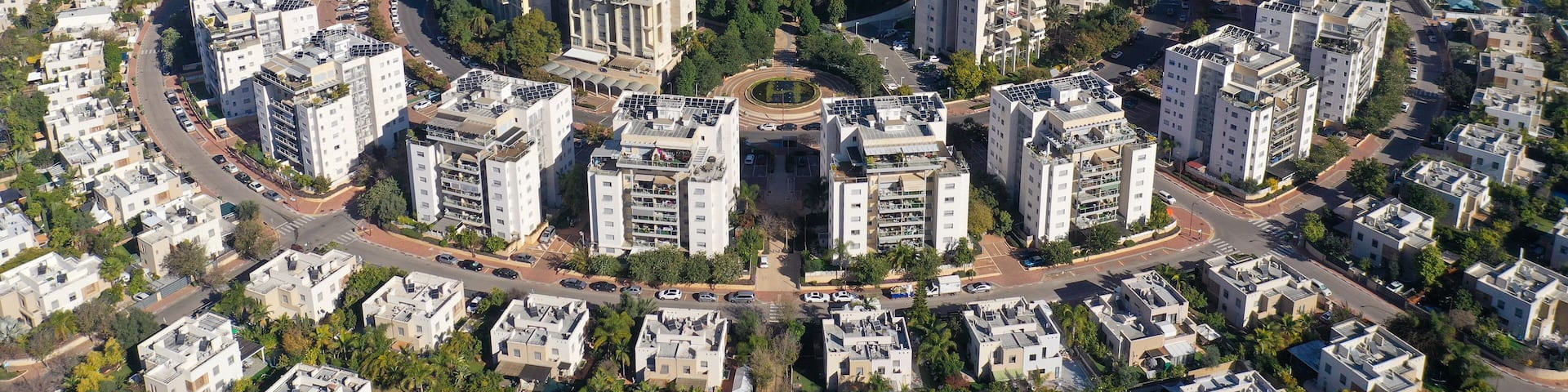 Aerial view of houses in the city of Rehovot in central Israel