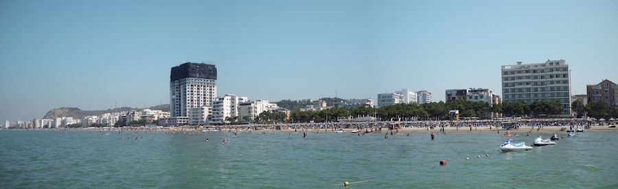 Luxury beach coast seafront resort in Durres, Golem, Albania on the sunny day