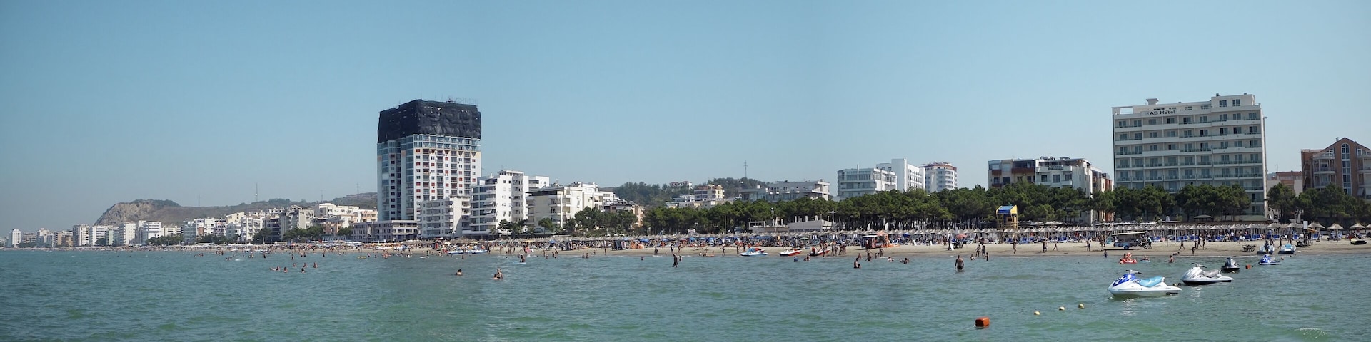 Luxury beach coast seafront resort in Durres, Golem, Albania on the sunny day