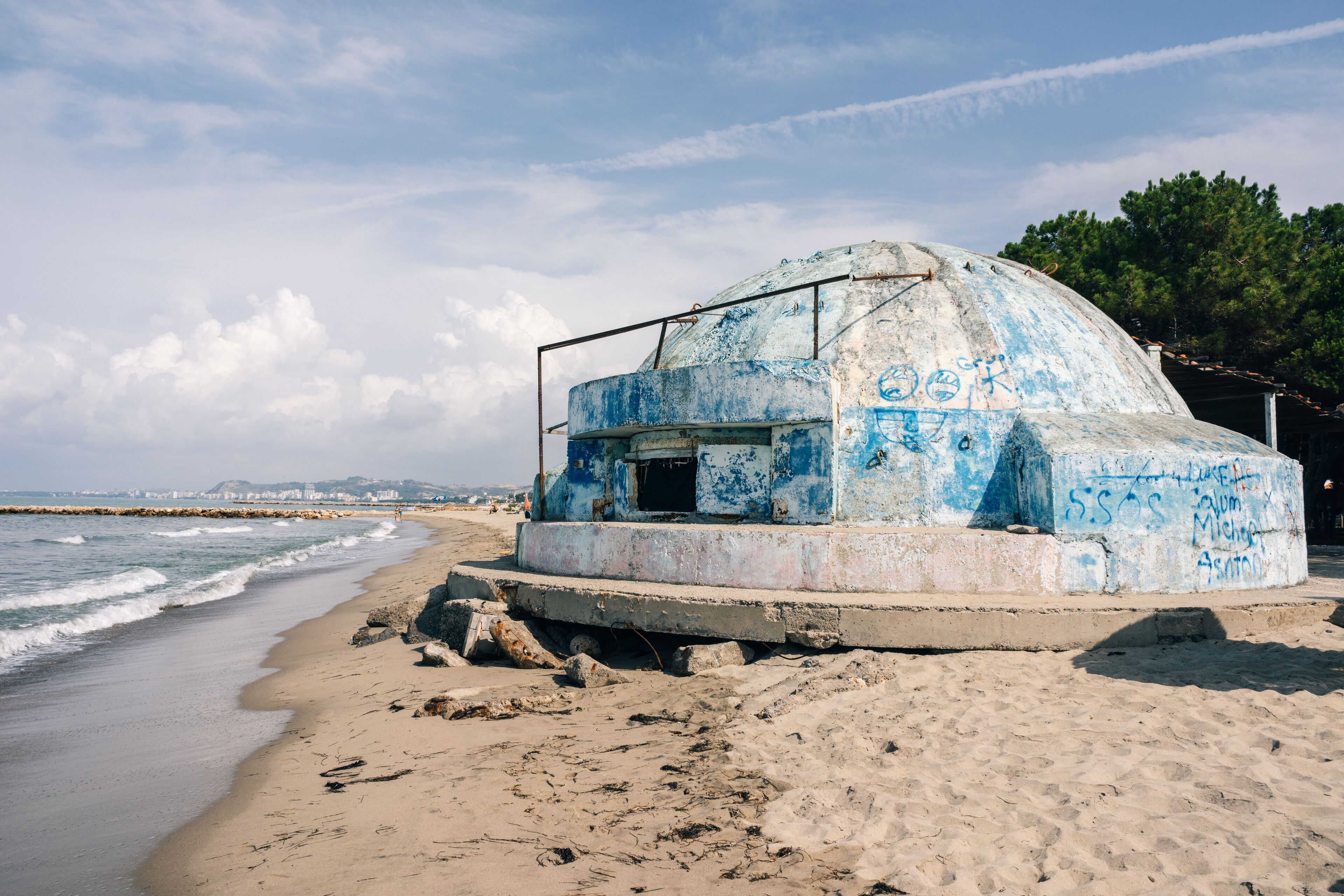 Beautiful albanian coast with bunkers on the beach, Albania