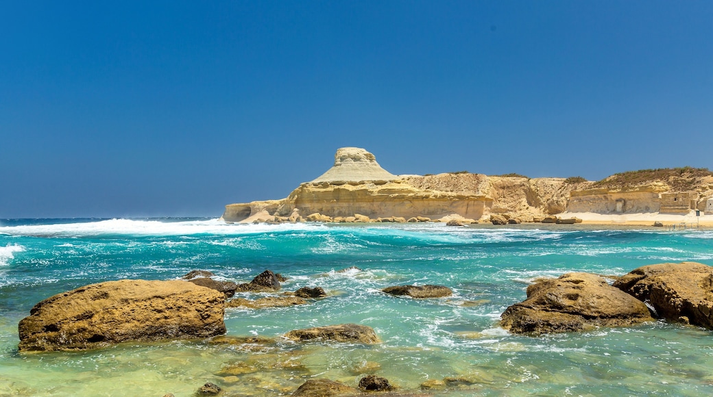 Xwejni Bay, a centre for swimmers and divers, near Zebbug, Gozo, Malta, Mediterranean