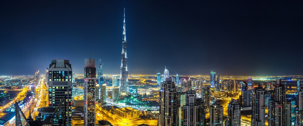 Panorama of Dubai at night