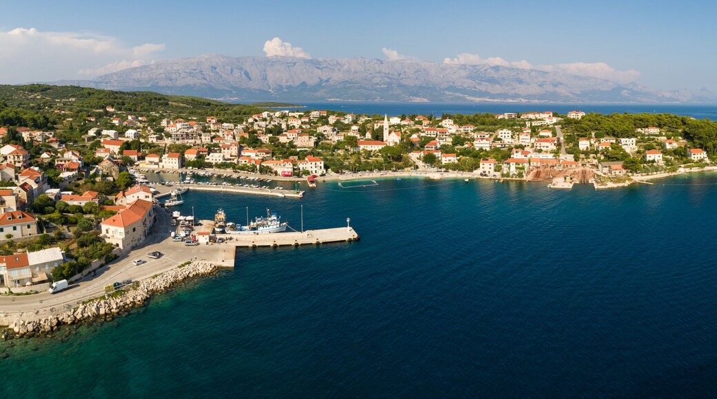 Panoramic aerial view of Sumartin coastal line during the summer, Croatia.