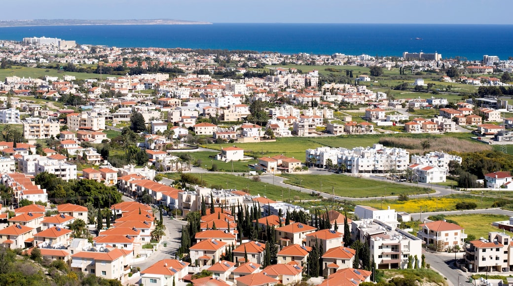 Landscape from a hill looking Voroklini village in Cyprus and blue sky