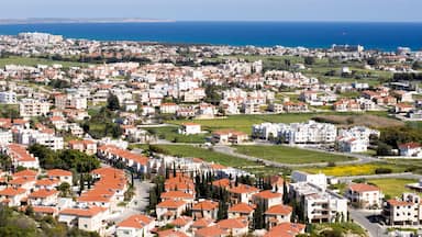 Landscape from a hill looking Voroklini village in Cyprus and blue sky