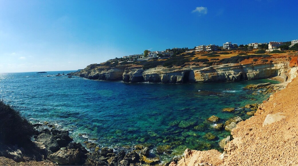 Located in Peyia, at the southern most part of the Akamas peninsula, the sea caves are a scene of stunning natural beauty. The caves are formed in the limestone cliffs by waves and rolling rocks and stones. The crystal clear waters display the hidden boulders and sea life below. Some caves reach up to 20 metres in height at the highest points. Due to the erosion from sea and wind, some caves have already begun to collapse in on themselves.