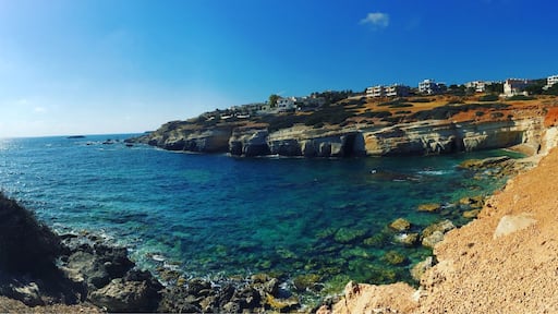 Located in Peyia, at the southern most part of the Akamas peninsula, the sea caves are a scene of stunning natural beauty. The caves are formed in the limestone cliffs by waves and rolling rocks and stones. The crystal clear waters display the hidden boulders and sea life below. Some caves reach up to 20 metres in height at the highest points. Due to the erosion from sea and wind, some caves have already begun to collapse in on themselves.