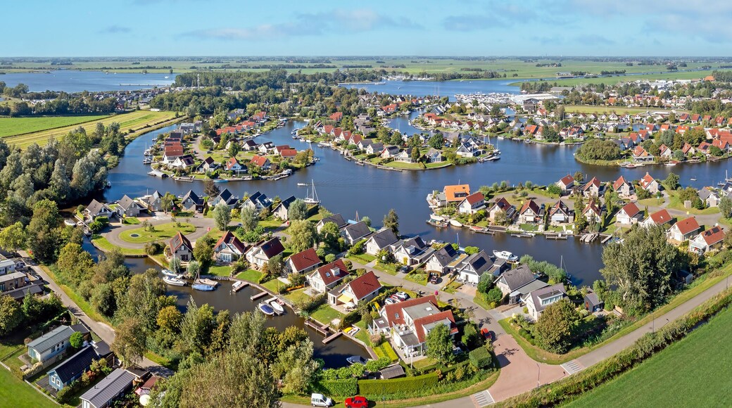 Aerial panorama from the traditional town Terherne in Friesland the Netherlands