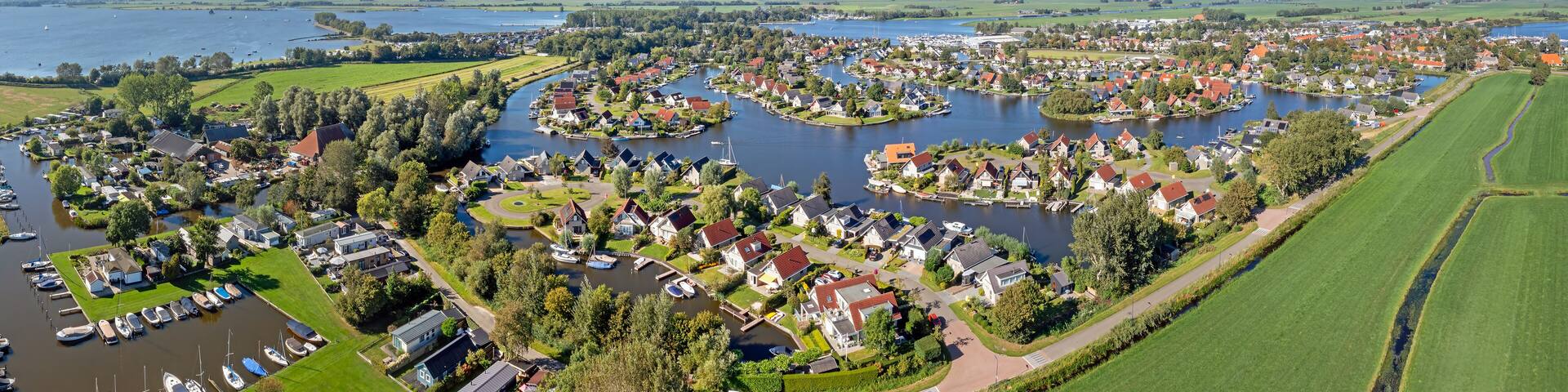 Aerial panorama from the traditional town Terherne in Friesland the Netherlands