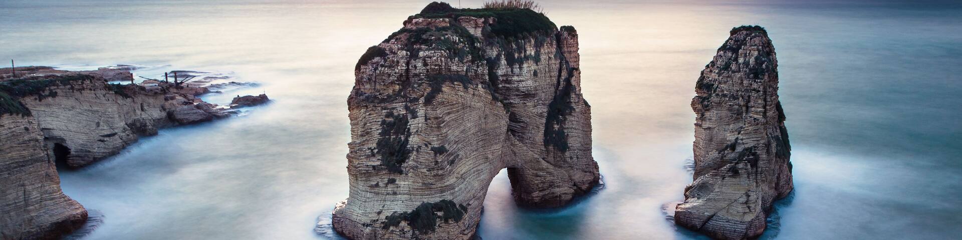 Pigeon rock at dusk, Rawche, Beirut, Lebanon