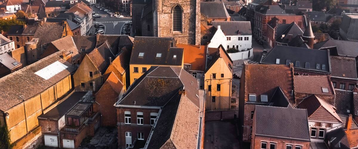 Saint-Vincent Collegiate Church in Soignies, Belgium - Aerial View