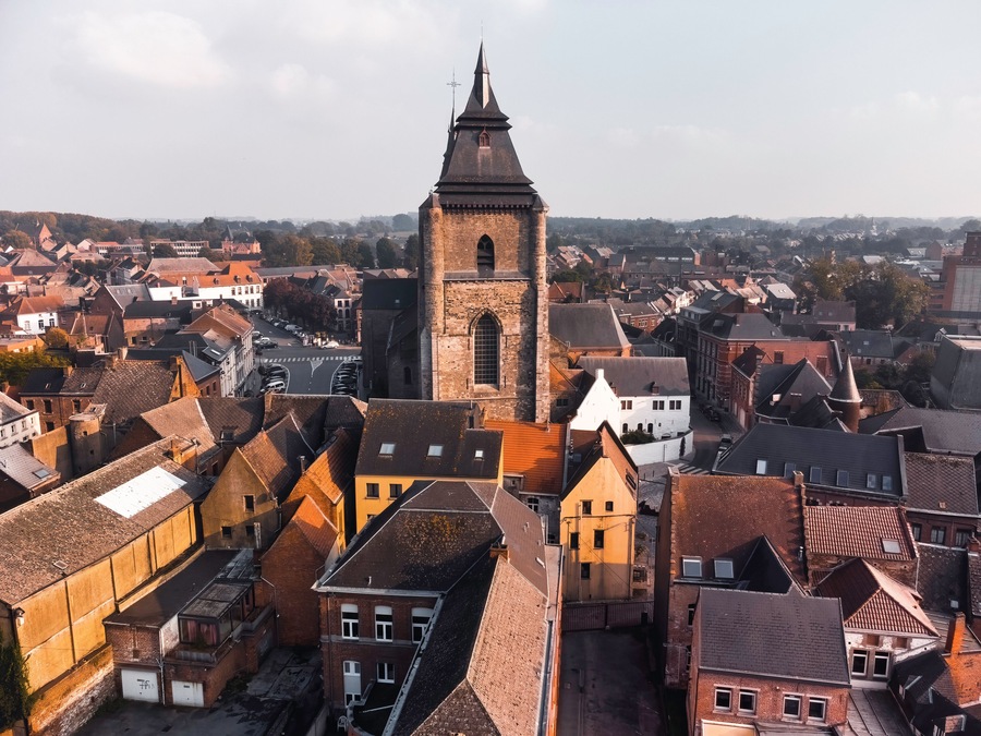 Saint-Vincent Collegiate Church in Soignies, Belgium - Aerial View