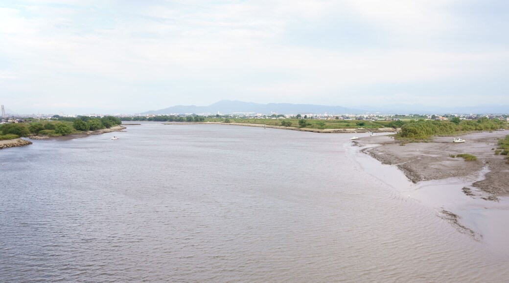 Old and new Chikugo River channels around Sakaguchi. Left:short-cutted channel.; Right:old channel.