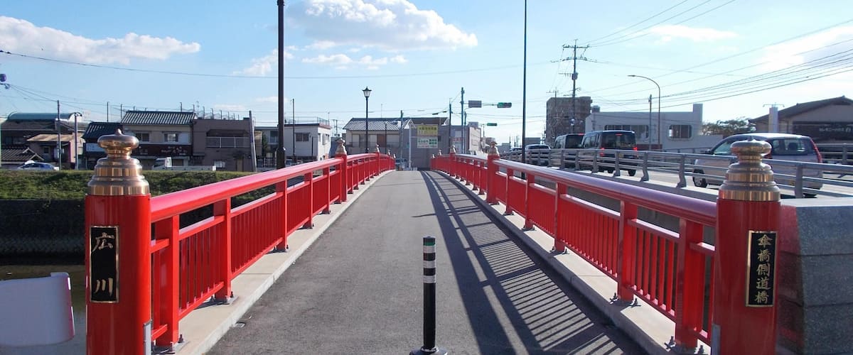 Kasabashi Bridge, which spanned in the downstream of Hirokawa River, is on the south of Daizenji Tamatare-gu Shrine, Kurume, Fukuoka, Japan