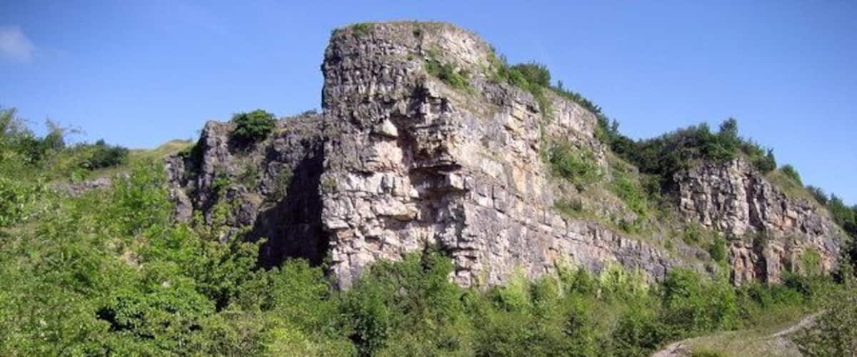 Old Quarry on Llanymynech Hill Part of the old quarry workings on Llanymynech Hill, showing heavily excavated scarring on the sheer rock face, although nature is beginning to take a foothold. The Offa's Dyke National Trail passes close to this spot.
