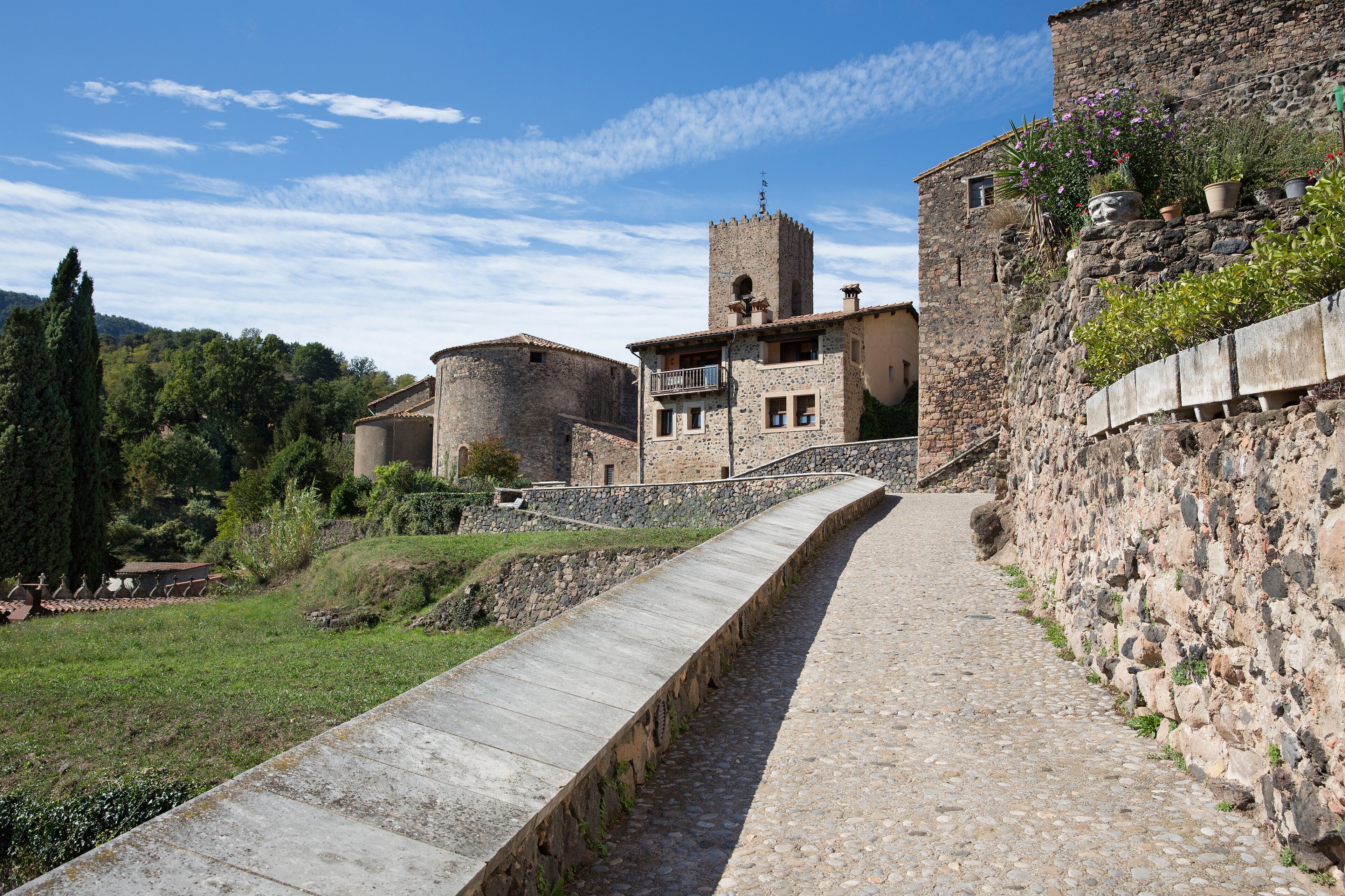 beautiful view of old town of santa pau, la garrotxa, catalonia,
