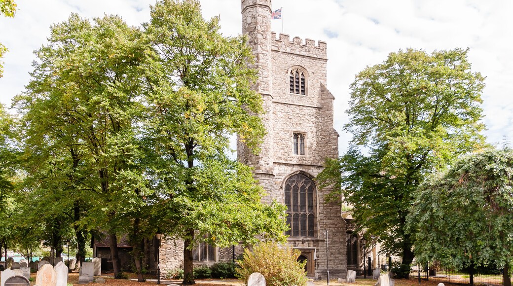 London, England, UK - September 04, 2022: Tower of St Margaret's Parish Church Barking Abbey. London Borough of barking and Dagenham GB UK