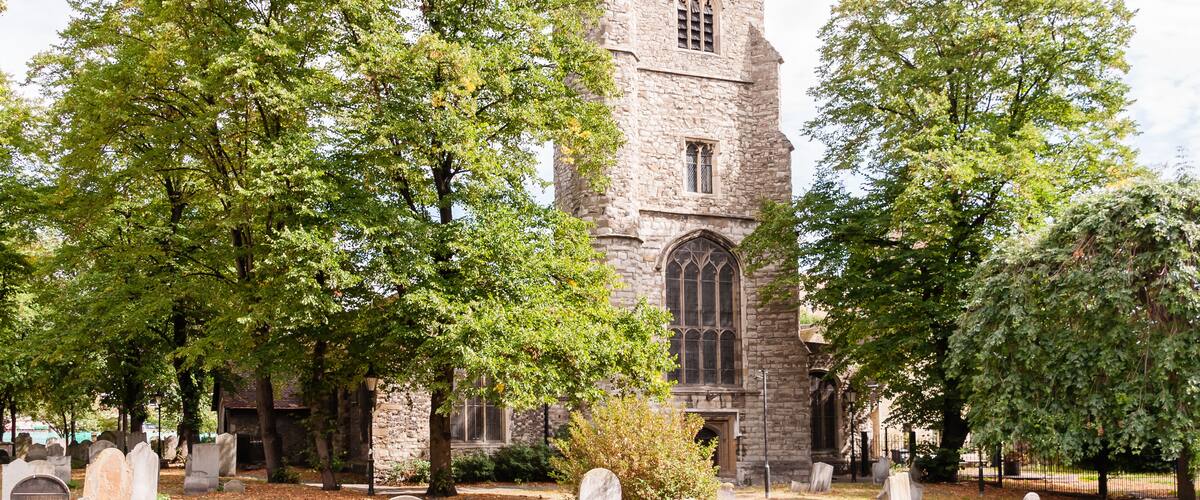 London, England, UK - September 04, 2022: Tower of St Margaret's Parish Church Barking Abbey. London Borough of barking and Dagenham GB UK