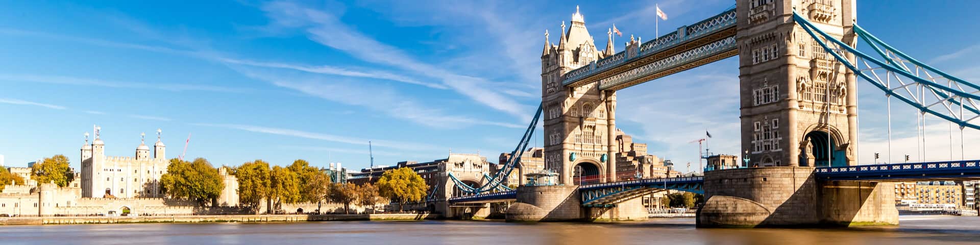 Tower Bridge in London, UK, United Kingdom. Web banner in panoramic view.