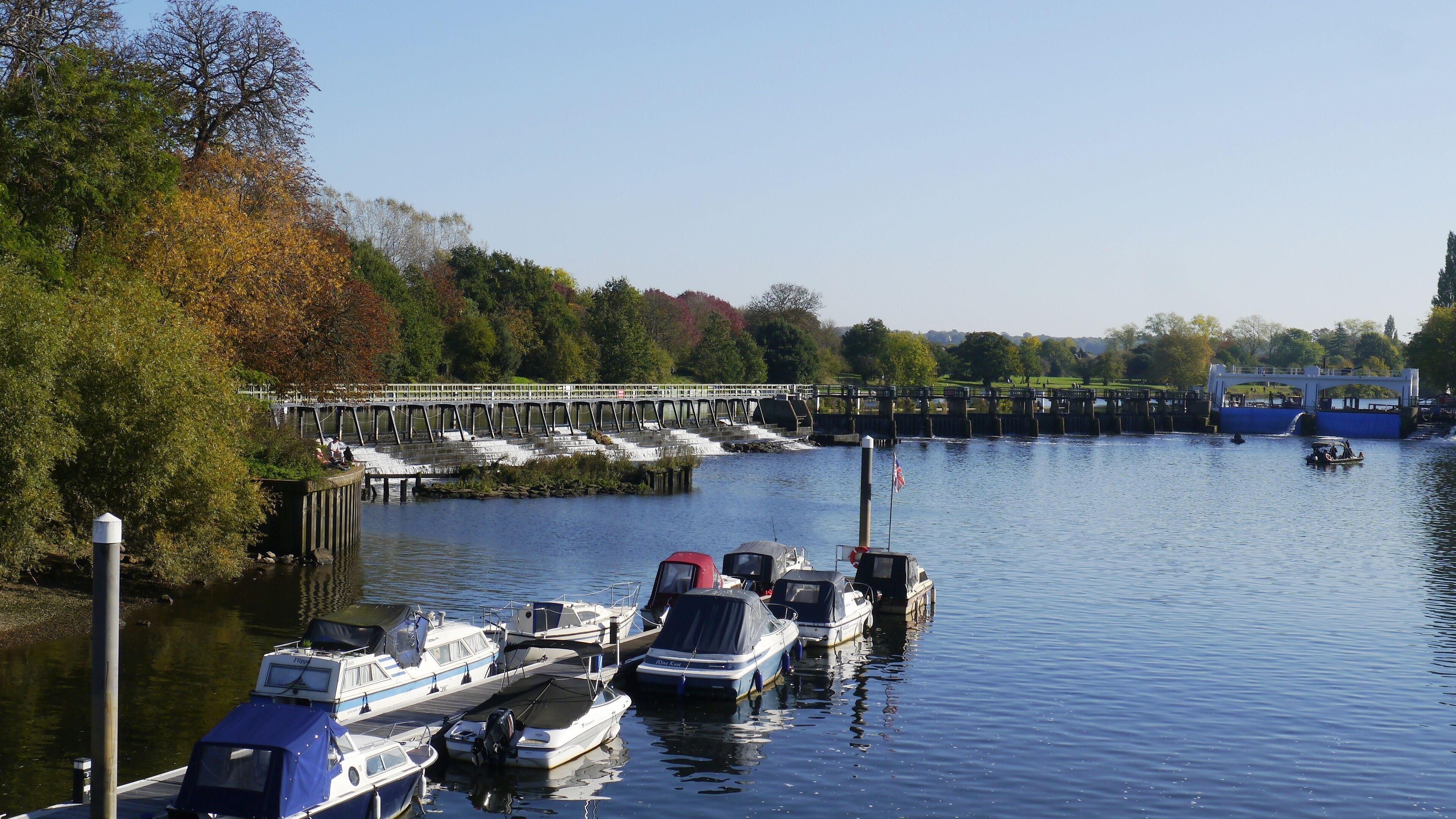 Teddington Weir on the River Thames in London UK