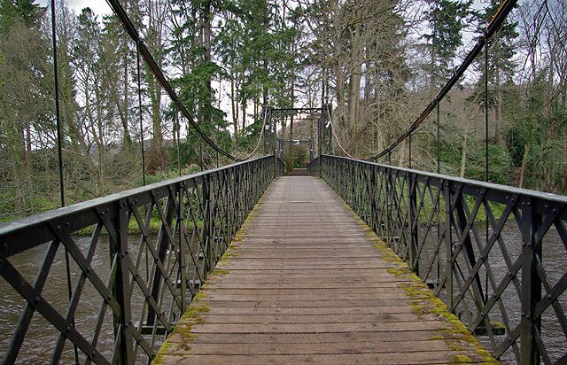 Valley International Park - Looking Across Bridge The entrance bridge to Valley Internation Park looking across the bridge. The bridge gives access across the river Clyde from the A72 to the garden centre.
