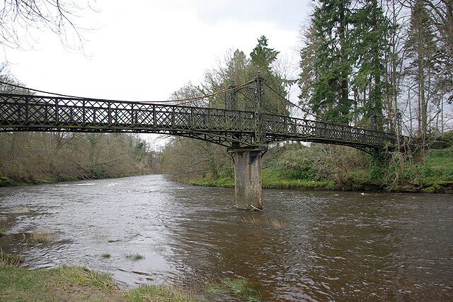Valley Internation Park - Bridge Side View This bridge is used as a walkway entrance into Valley Internation Park garden centre from the A72, it is for pedestrians only, with a wooden bottom with wire mesh to avoid slippage on wet days.