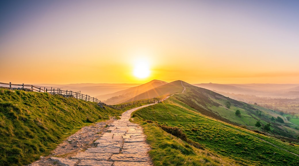 Mam Tor mountain in Peak District at sunrise