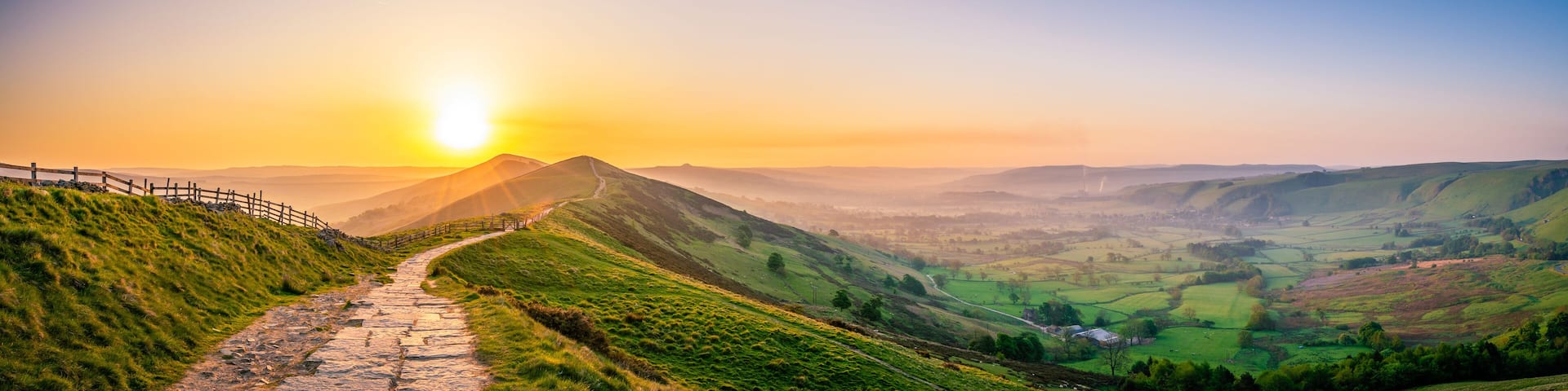 Mam Tor mountain in Peak District at sunrise