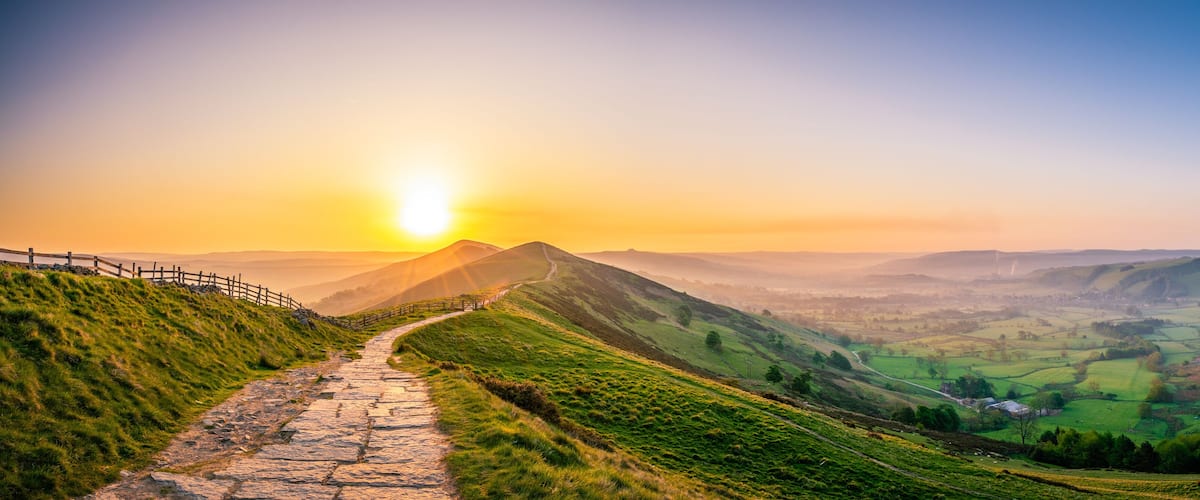 Mam Tor mountain in Peak District at sunrise
